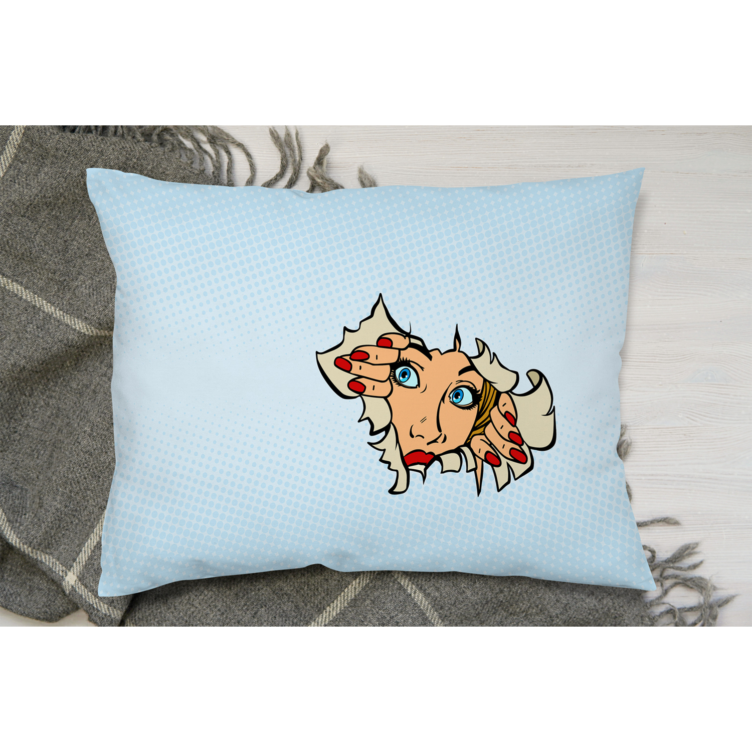 Comic Cartoon Pop Art Retro Cushion - Blue