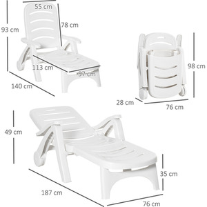 White Outsunny Outdoor Folding Plastic Chaise Lounge Chair on Wheels shot 2038512