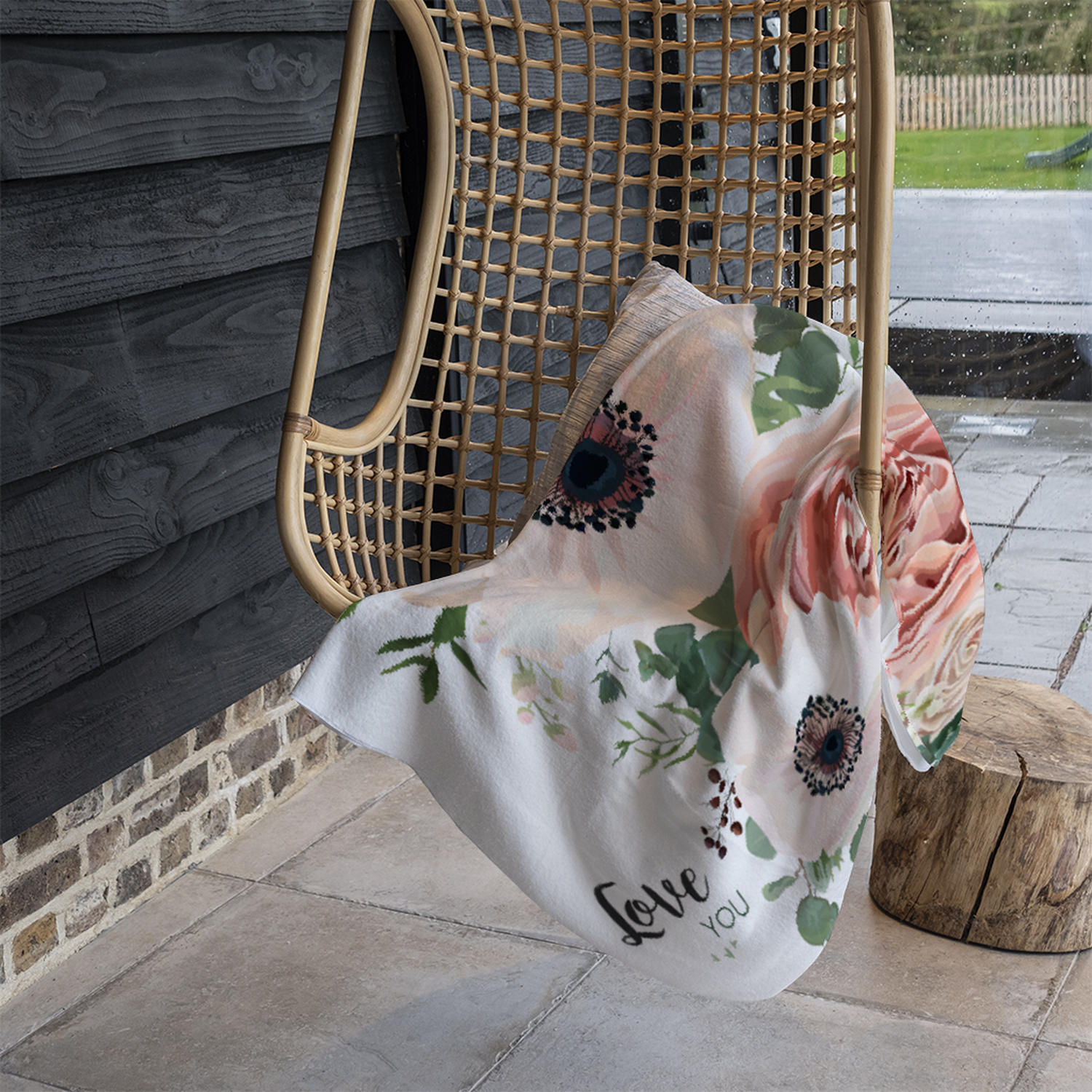 Garden Flower Pink Peach Rose White Anemone Blanket - Pink