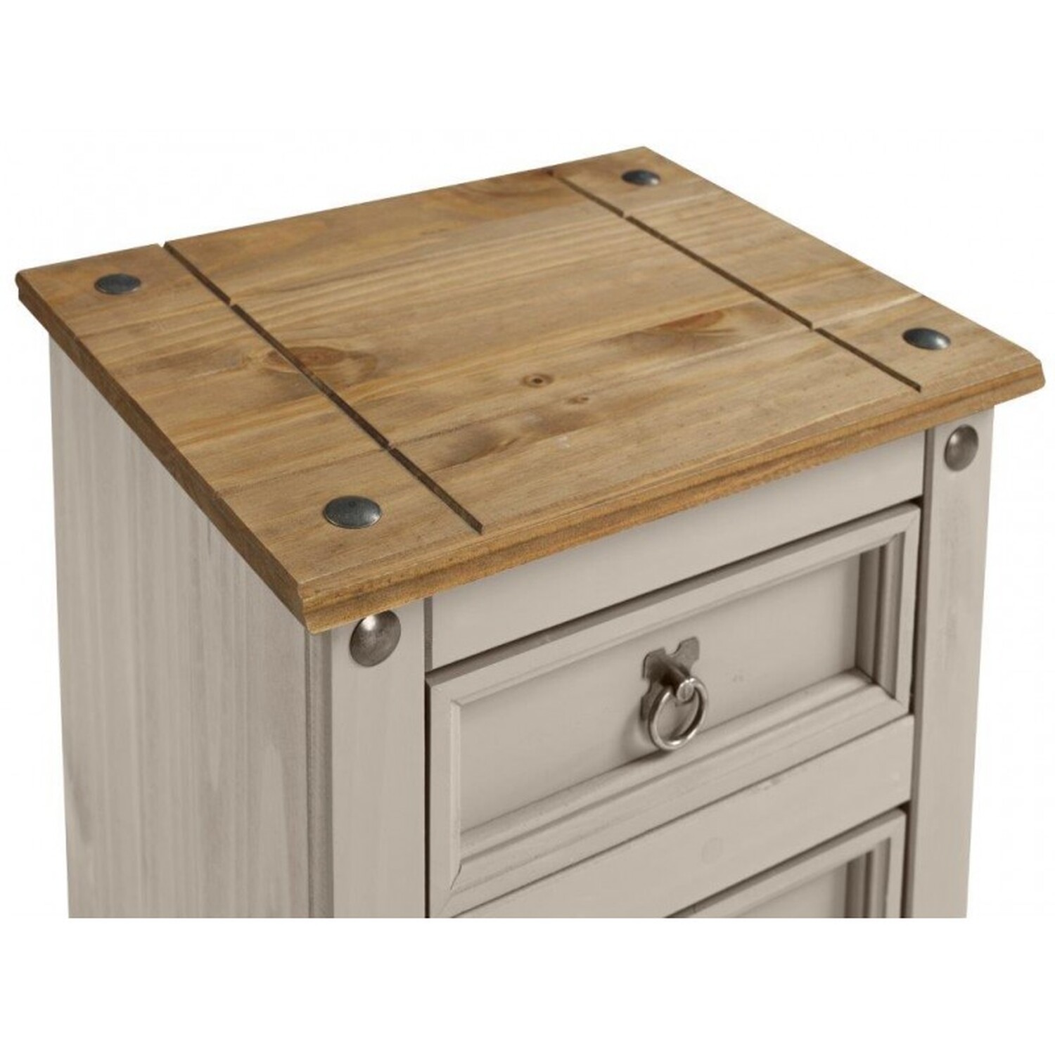 Corona Medium 3 Drawer Bedside Cabinet Solid Wood Pine Wooden - Grey