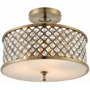 Hudson 3 Light Flush Ceiling Light Antique Brass, Crystal, E27