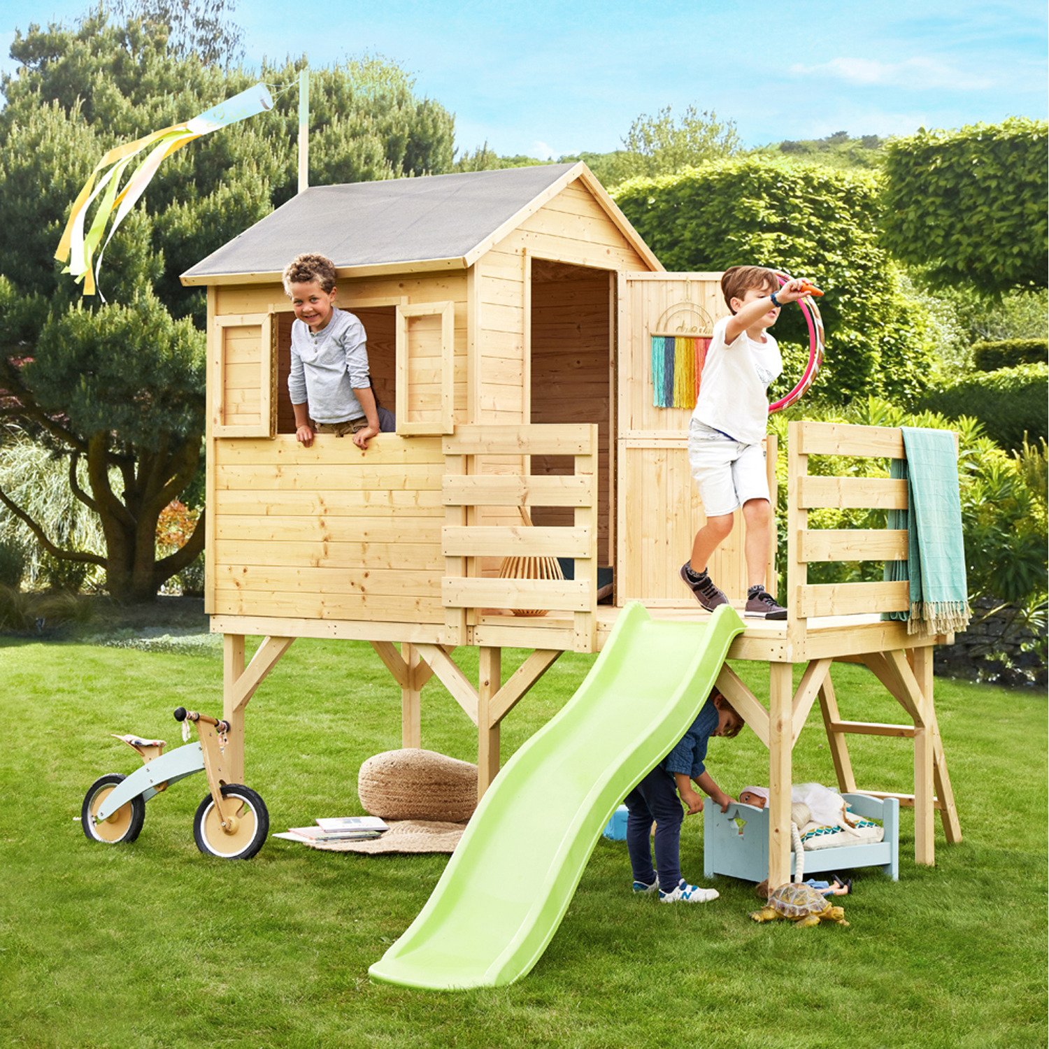 Image of Josephine Playhouse with Slide 10 x 8 - Natural