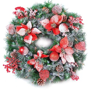 Christmas Frosted Red Wreath with Lights