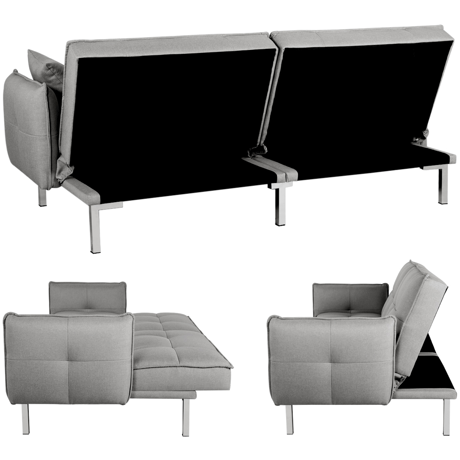 Yaheetech Convertible Sofa With 2 Pillows - Light Grey