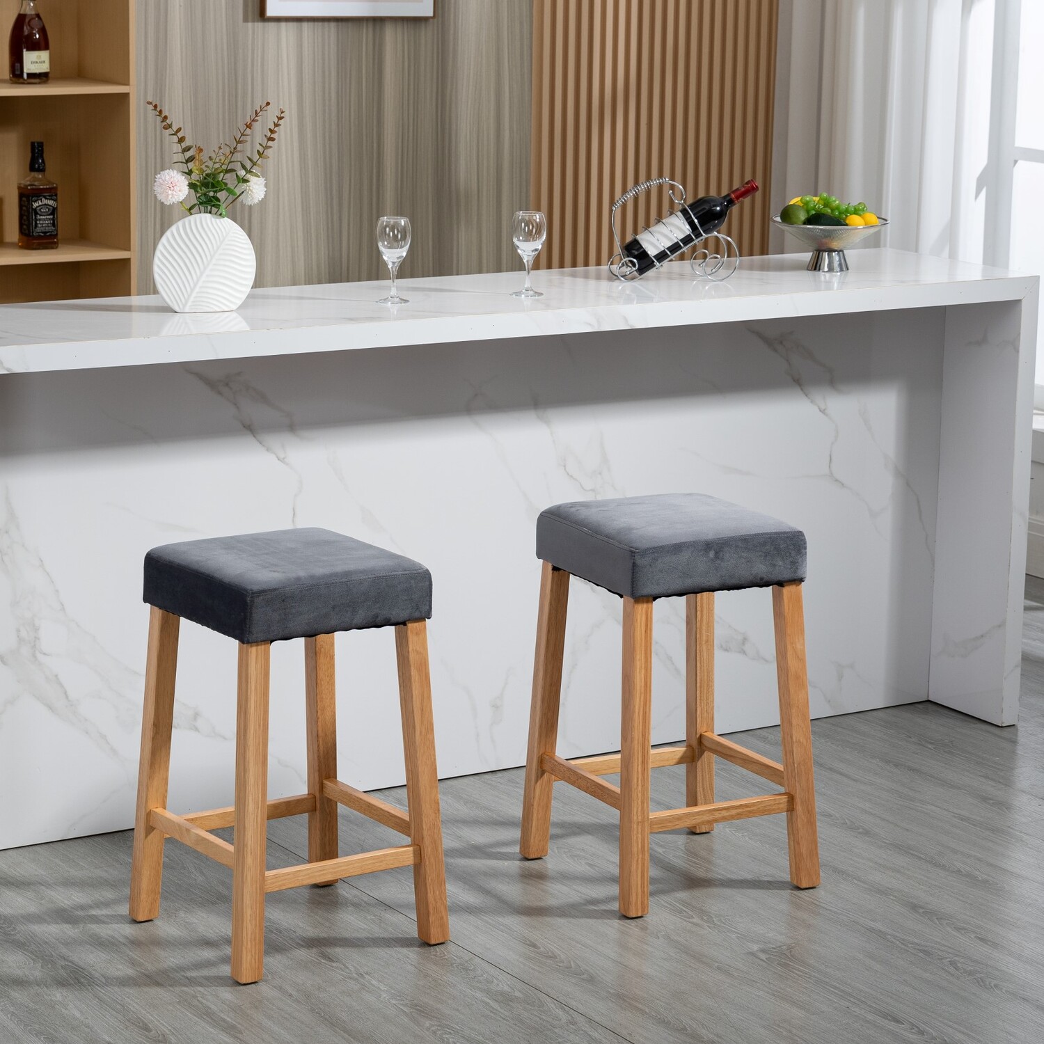 Artemis Home - Emilia Velvet Bar Stools - Pair of 2 - Grey thumbnail