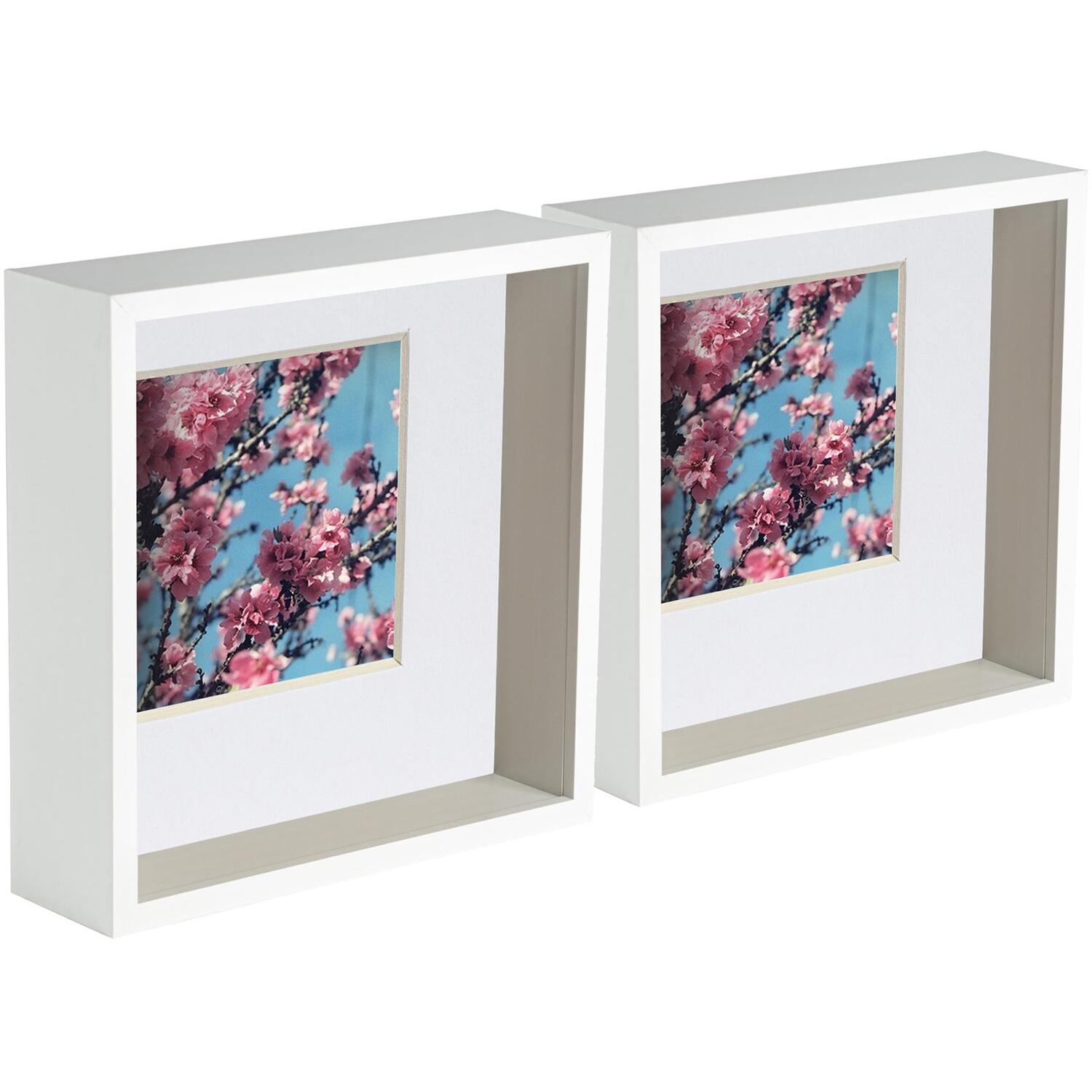 3D Deep Box Photo Frames - 8 x 8" with 4 x 4" Mount - WhiteWhite - White