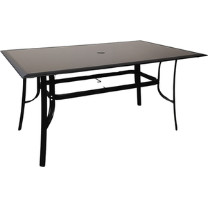 Black Rectangular Glass Top Patio Dining Set with Parasol and Base shot 4834178