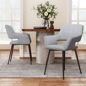Set of 2 Upholstered Linen Dining Chair Living Room Armchair with Metal Legs