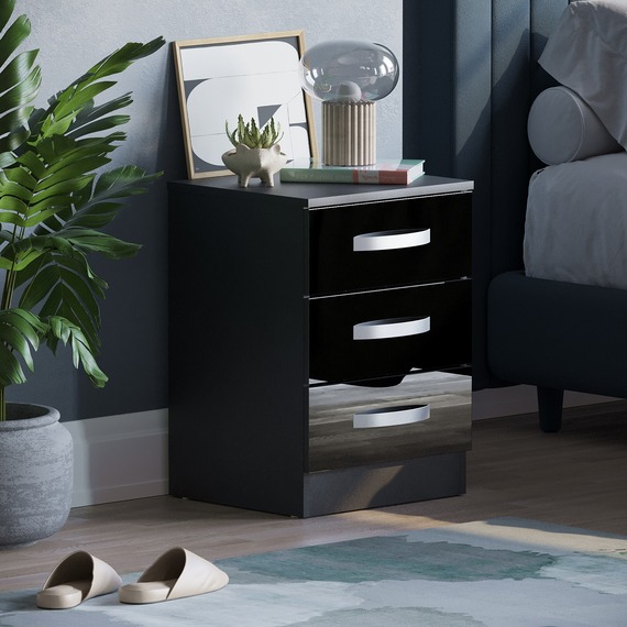 Hulio 3 Drawer High Gloss Bedside Table Chest Nightstand