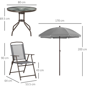 Grey, Coffee Outsunny Garden Textilene Chairs Plus Table and Parasol Bistro Set shot 5286553
