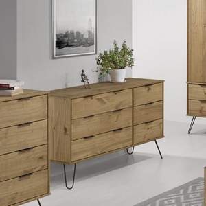 Augusta Pine 3 plus 3 Drawer Wide Chest Storage Unit