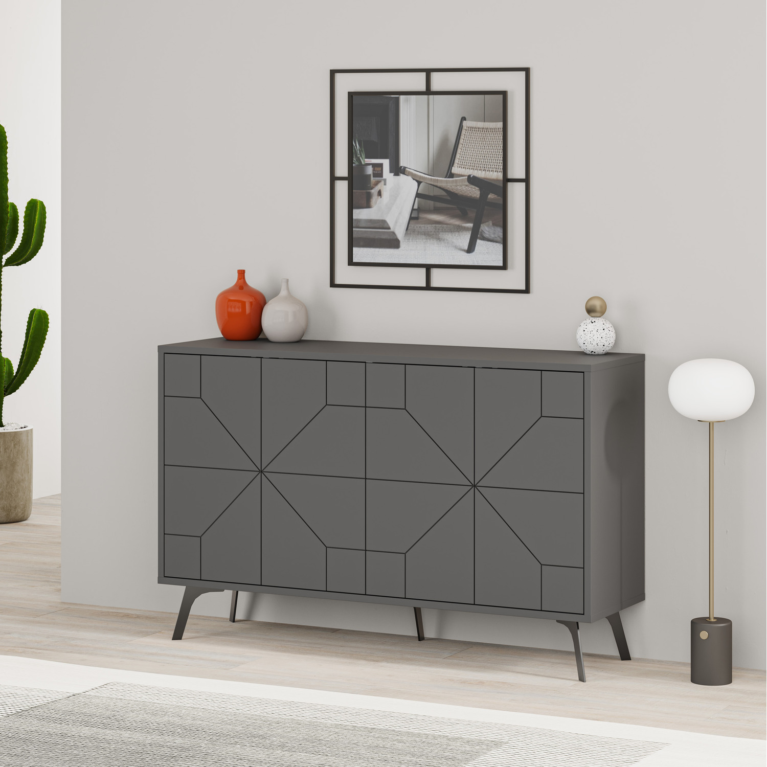 Decortie Dune Modern Four Door Sideboard - Anthracite Grey