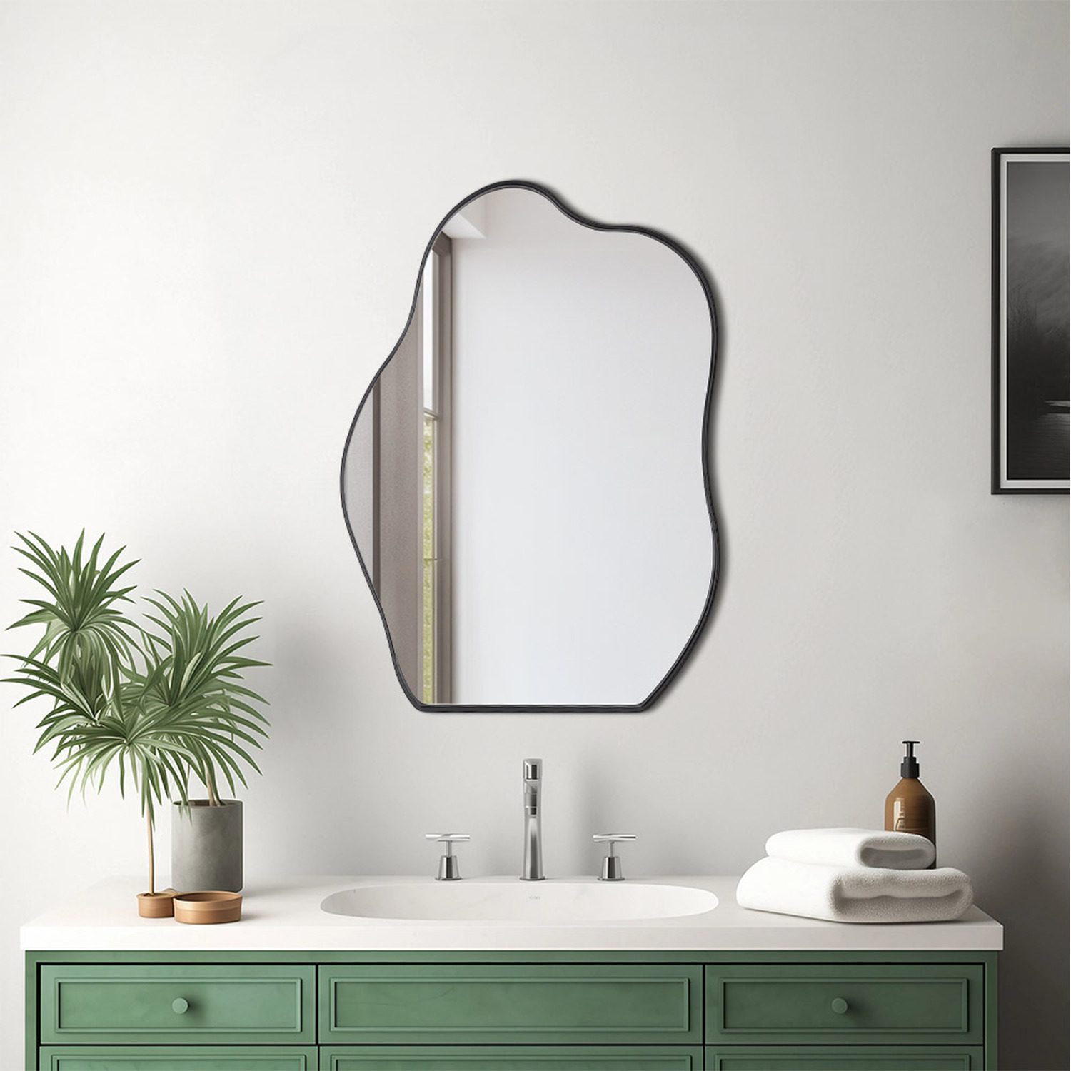 Image of Irregular Hanging Wall Mirror - Black