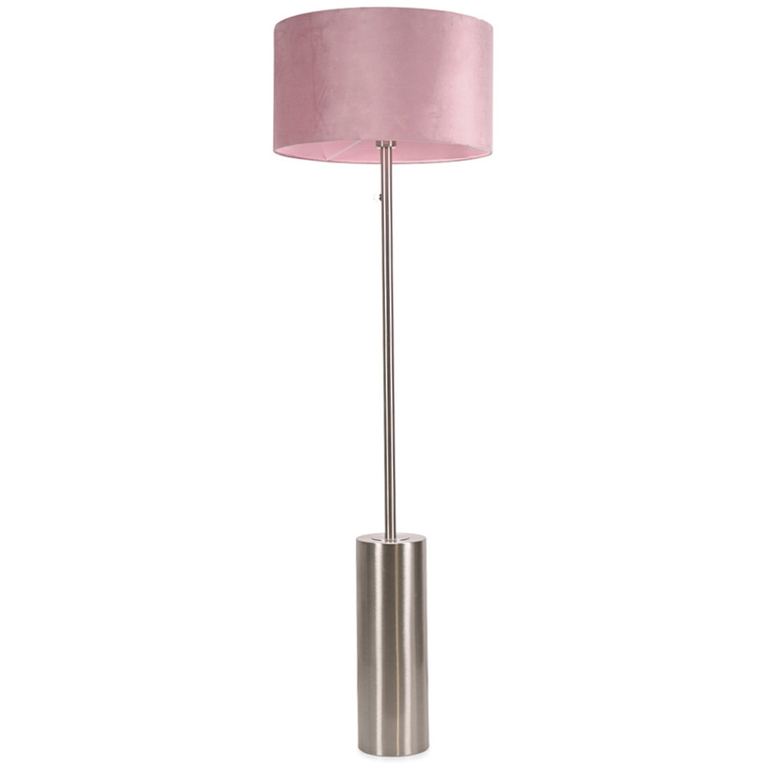 Lexy Velvet Drum Shade with Brushed Chrome Dimmable Floor Lamp with LED Bulb - Pink