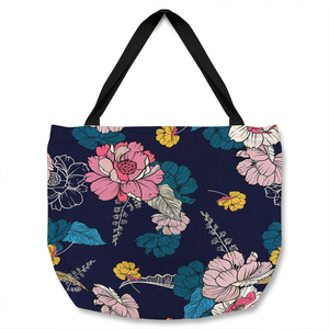 Pink Flowers On Navy Tote bag