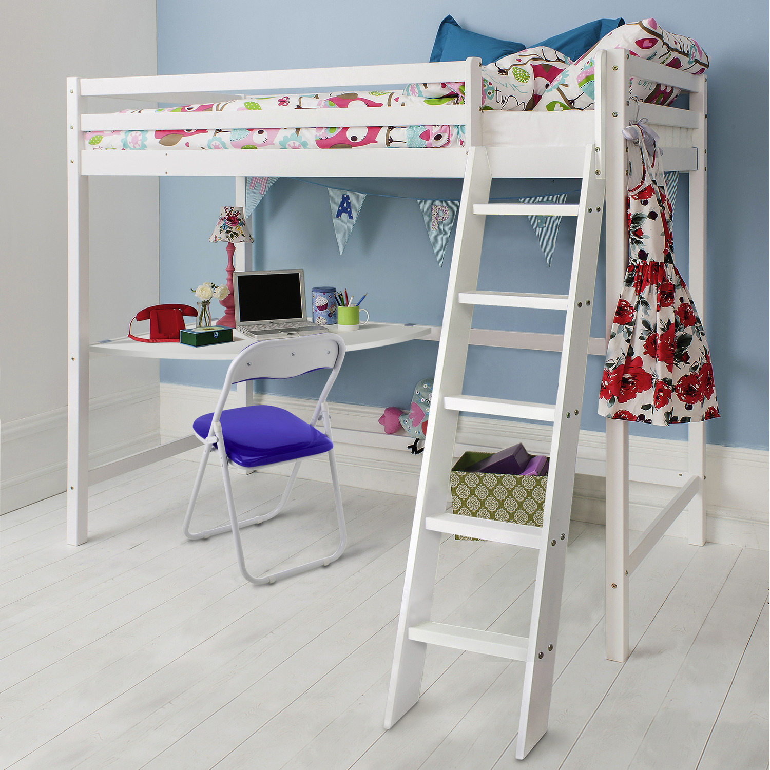 Thomas High Sleeper Bed With Desk In White - White