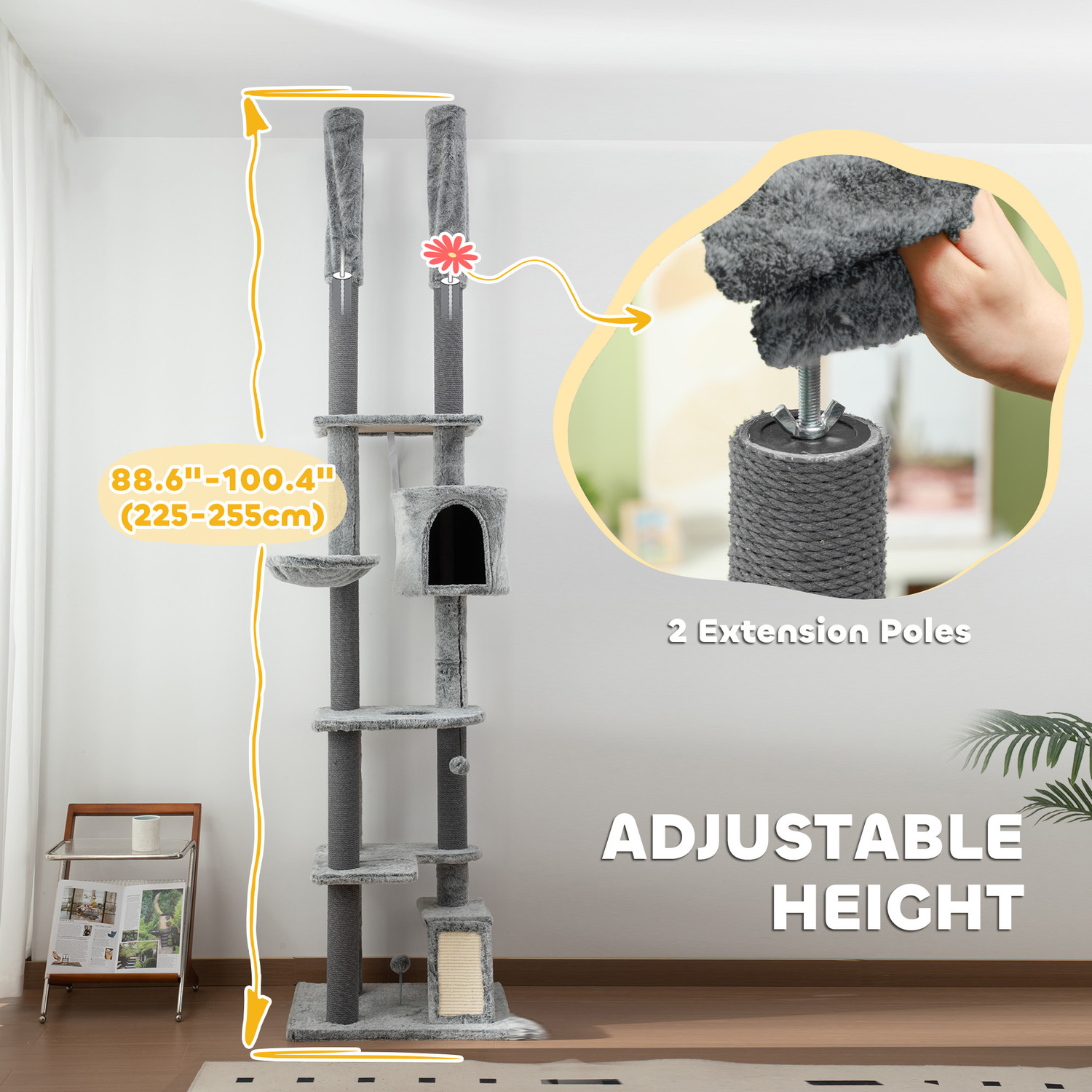 225-255cm Height Floor-to-Ceiling Cat Tree w Ramp