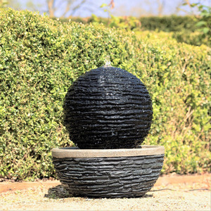 Marvao Stacked Slate Effect Sphere Water Feature With Lights