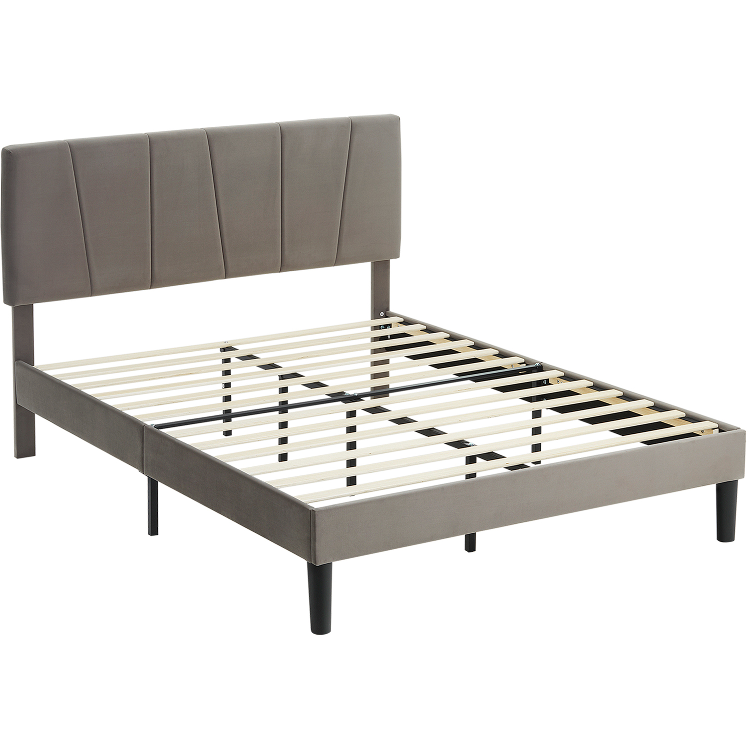 Homcom Velvet Bed Frame With Headboard - Grey Double