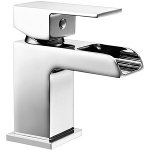 Square Single Lever Mono Basin Mixer Tap with Push Button Waste Chrome