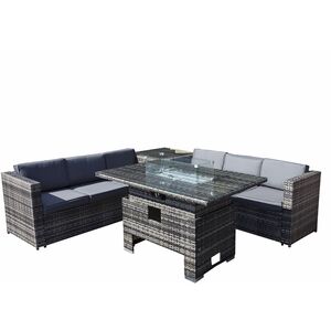 Malta Rattan 6 Seat Rising Firepit Corner Set