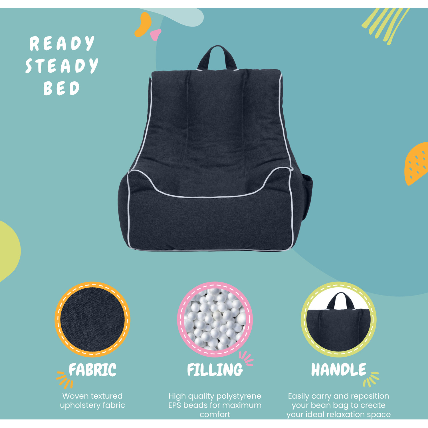 Kids Bean Bag Chair With Footstool - Indigo 54cm