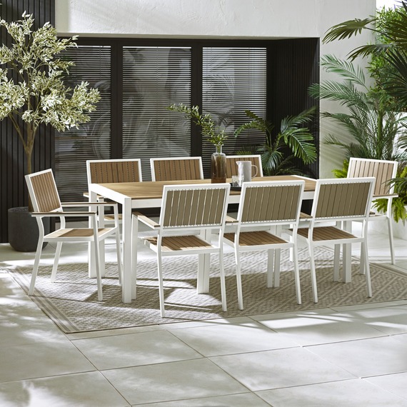 Dubai Outdoor 8 Seater Dining Set - Metal and Polywood, Modern Rustic Design