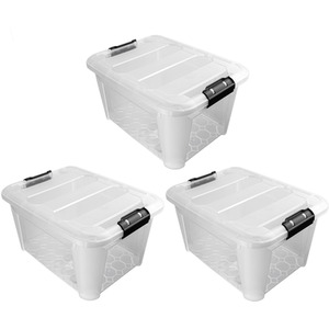 JVL Plastic Secure Clip Lidded Storage Box Set of 3