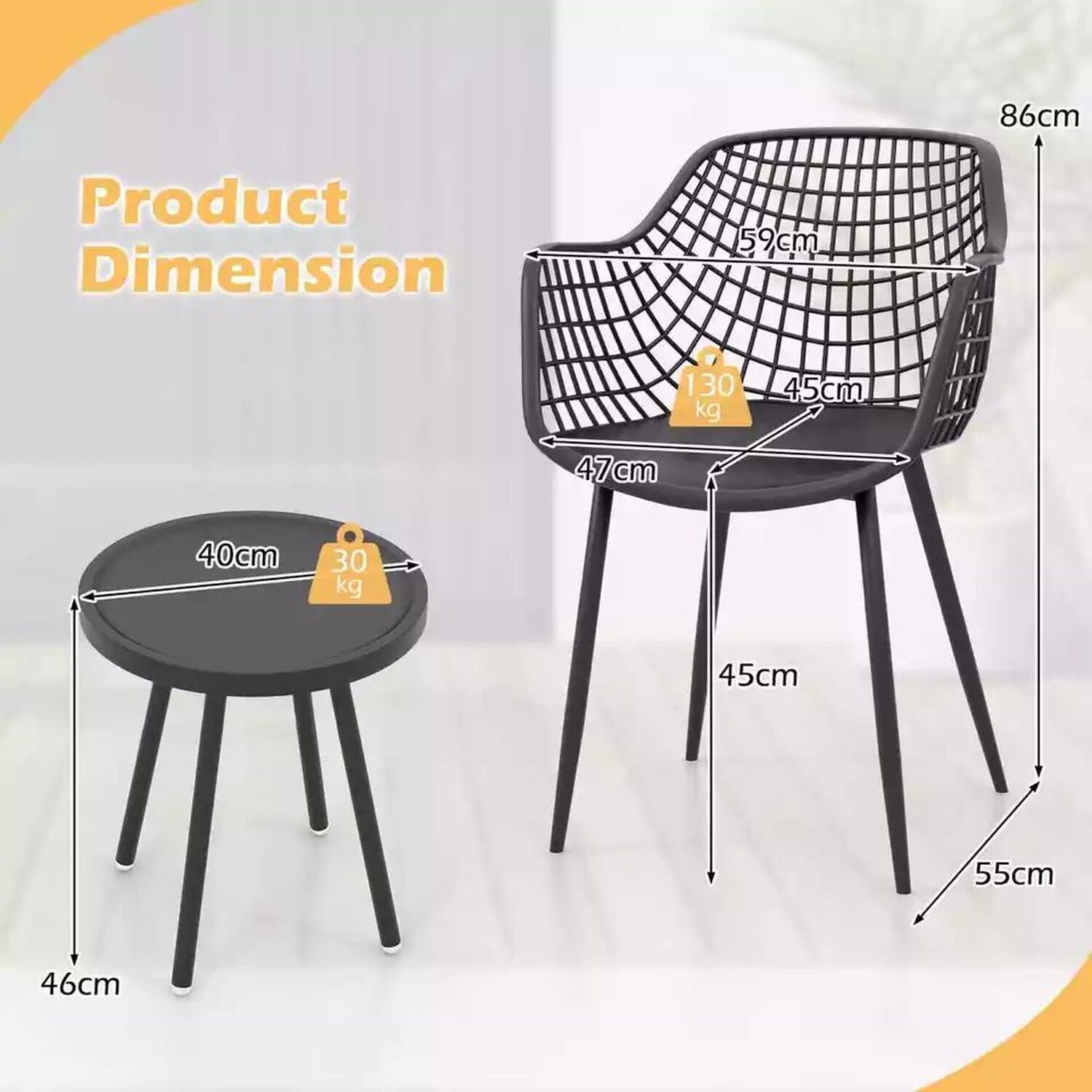 Modern 3 Piece Patio Table And Chair Set Bistro Set - Black