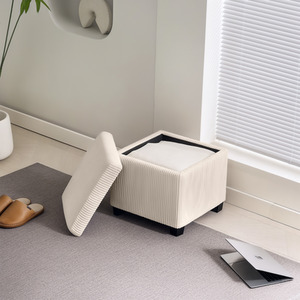 HOMCOM Storage Ottoman Bench Corduroy Footstool with Removable Lid and Legs