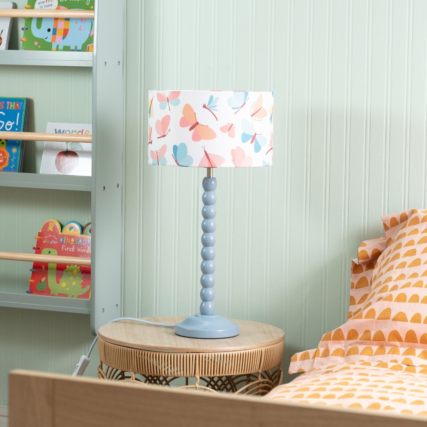Image of Blue Bobbin Stem Table Lamp with&hellip;