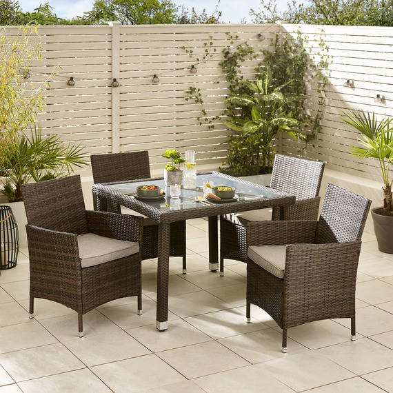 Barbados 4 Seat Outdoor Rattan Dining Table and Chairs Set