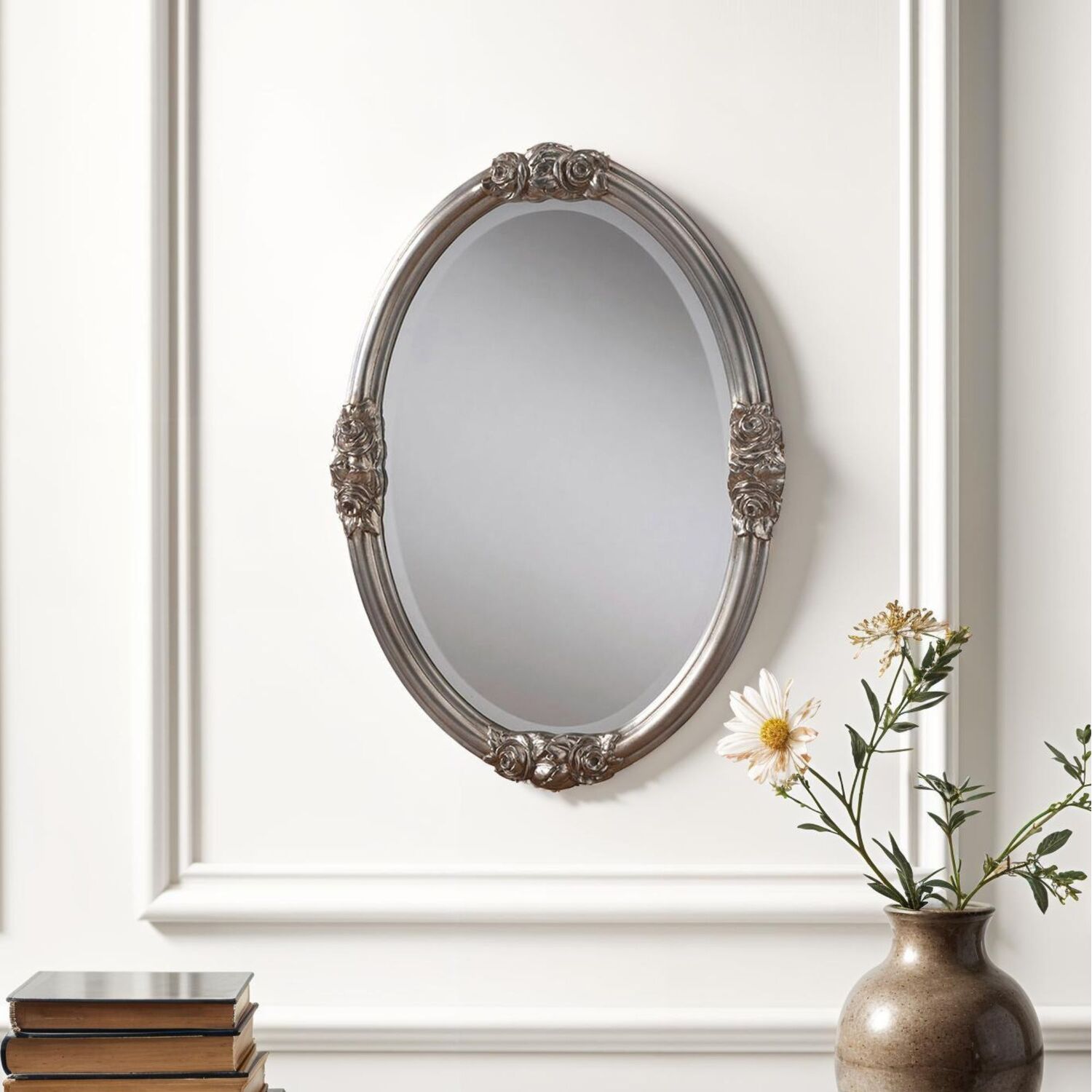 Image of Classic Rose Detailed Oval Wall Mirror&hellip;