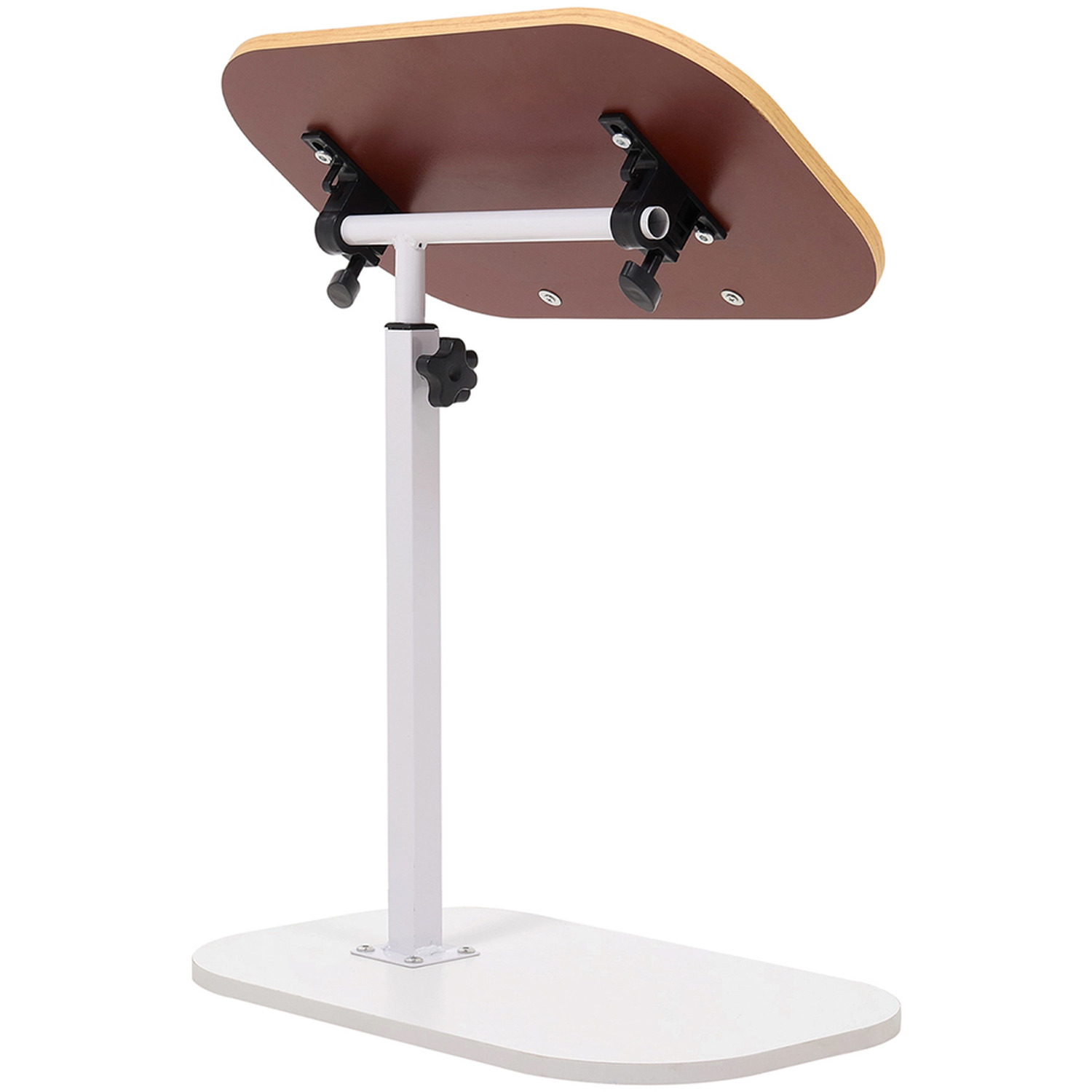 Height Adjustable C-shape Bedside Table - Wood Colour White