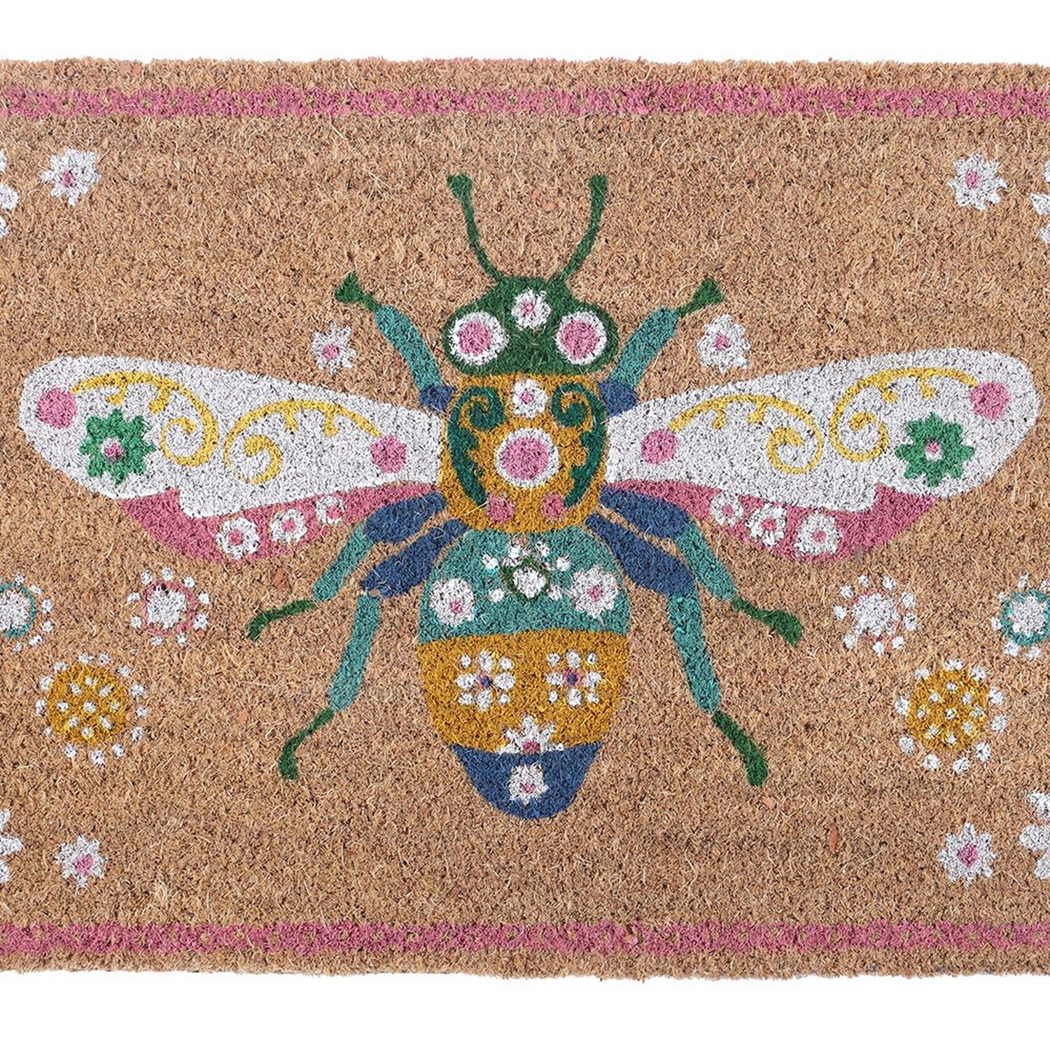 Coir Floral Bee Doormat - 60cm