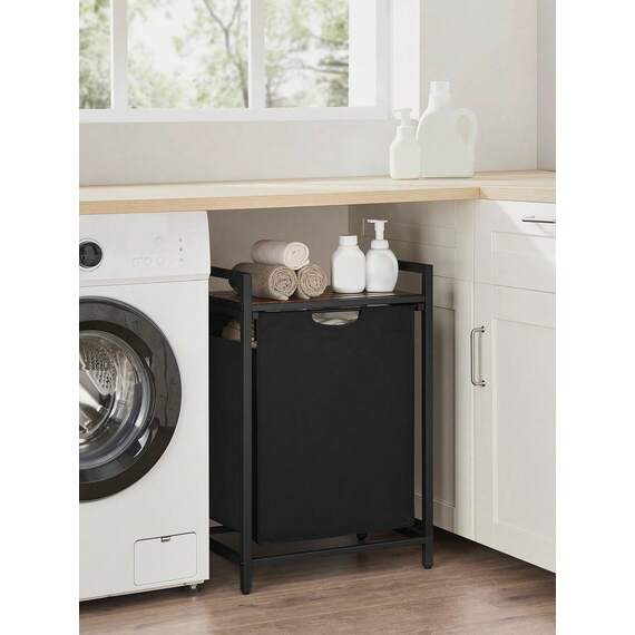 VASAGLE Laundry Basket with Shelf, Pull-Out and Removable Laundry Bag