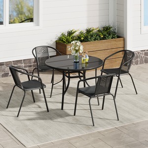 Tempered Glass Outdoor Garden Table with 4 Foldable Chairs