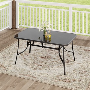 Rectangular Tempered Glass Garden Table with Parasol Hole