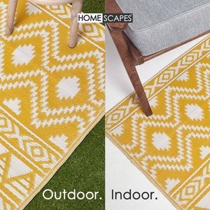 Yellow / 200cm Homescapes Outdoor Rug Luxury Waterproof Reversible Recycled, Yellow Anna Aztec shot 9732249