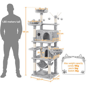 Light Grey Yaheetech 170cm Multi-Level Large Cat Tree Tower shot 9785686