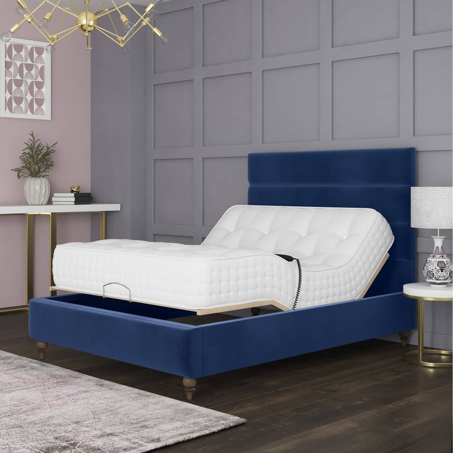 Penelope Electric Adjustable Bed Frame Premium Motorised Comfort - Blue Small Double