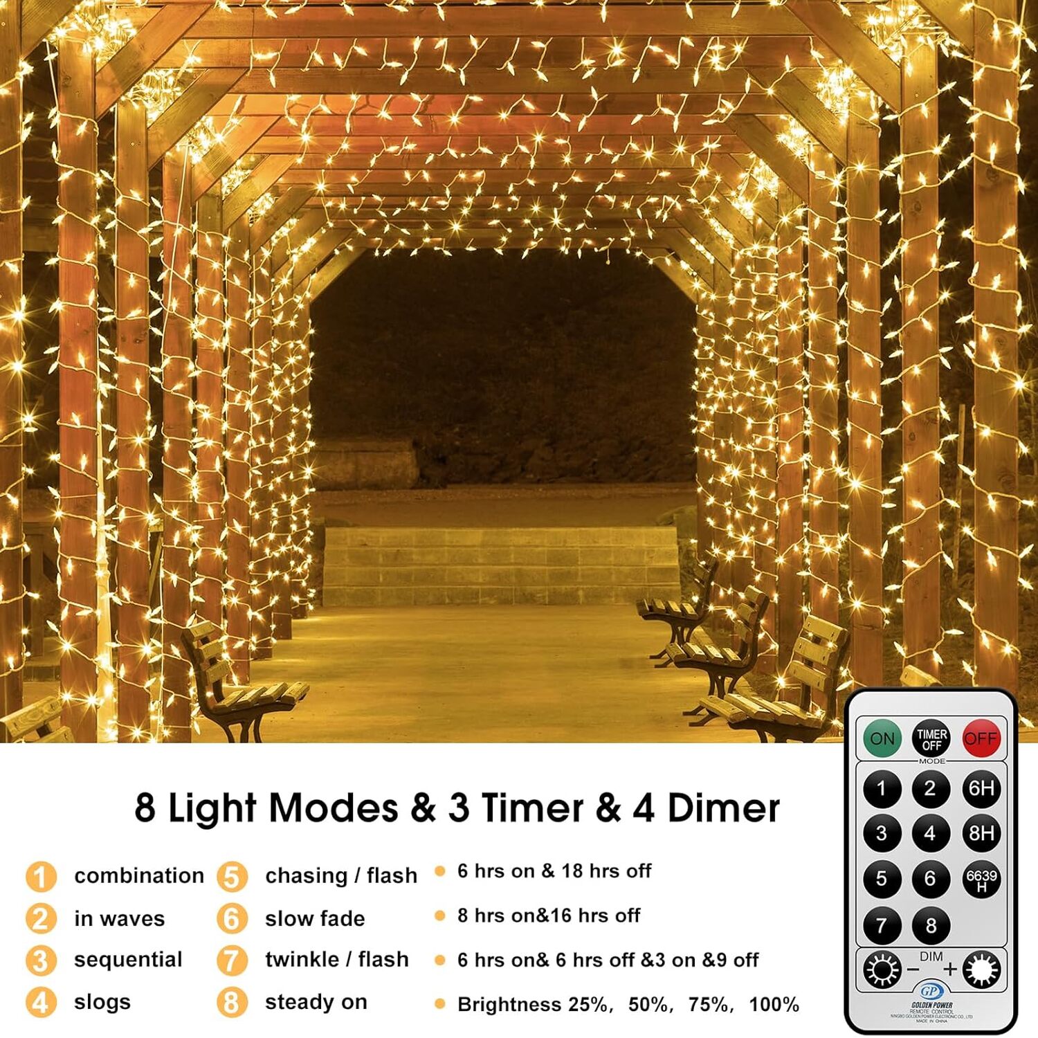 Buy Ollny Outdoor Cluster Christmas Lights - 15m 1000LEDs Xmas Tree Fairy Lights Mains Powered With 8 Light Modes Timer Waterproof String Lights For Indoor Garden Xmas Tree Decoration Warm White