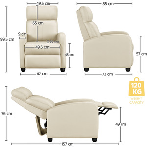 Beige / PU Leather, Composite Board, Foam, Iron Yaheetech Upholstered Armchair Recliner Chair shot 10315990