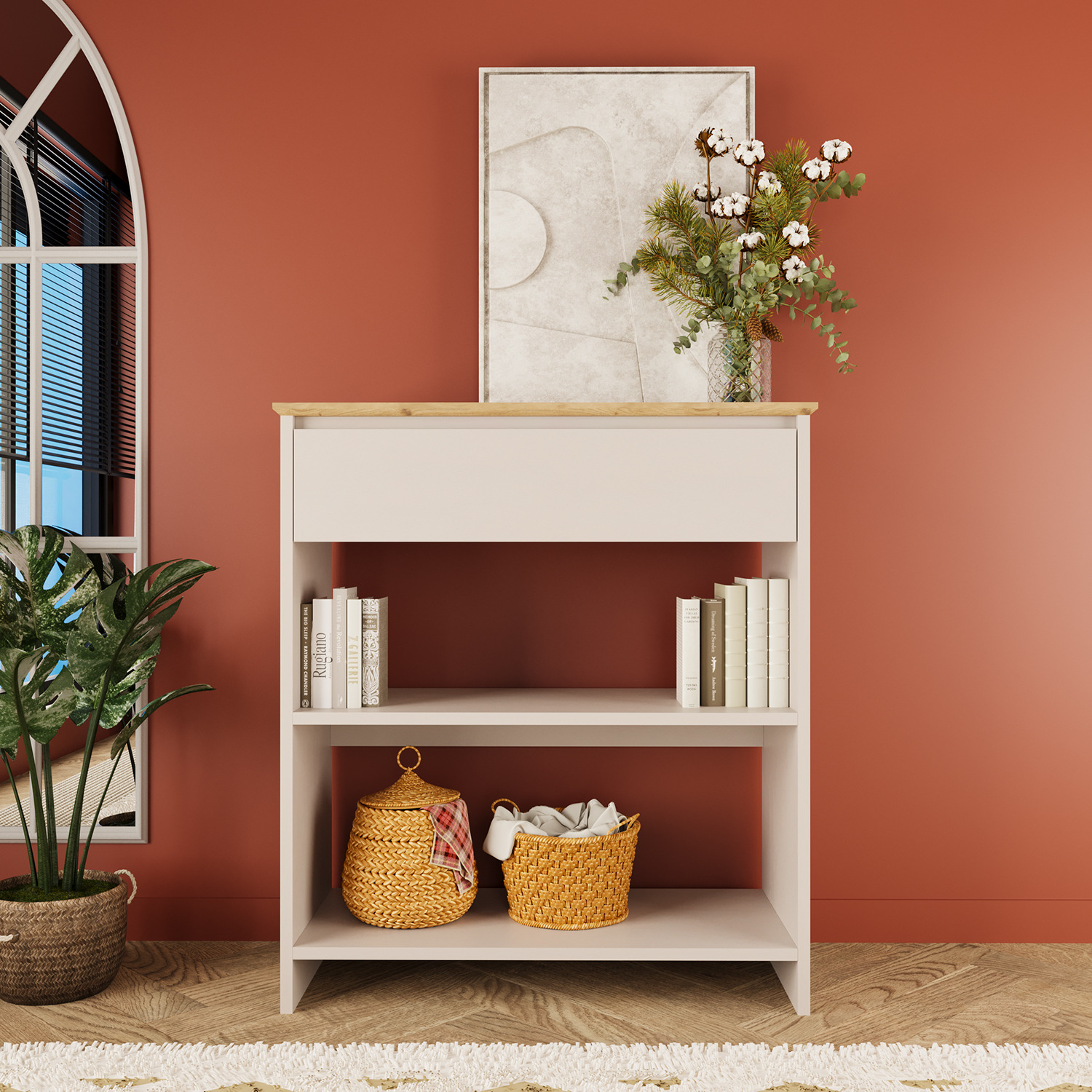 Mono Console Table - Grey And Warm Oak