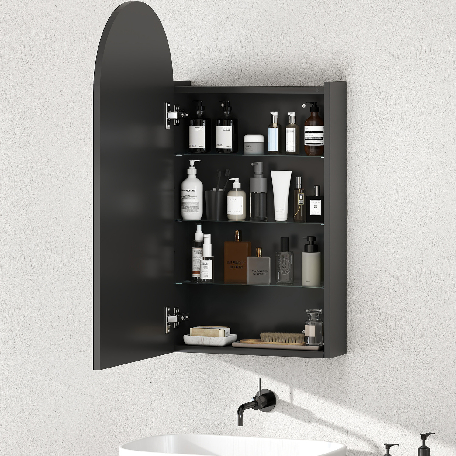 Homcom Bathroom Mirror Cabinet With Adjustable Glass Shelves - Black