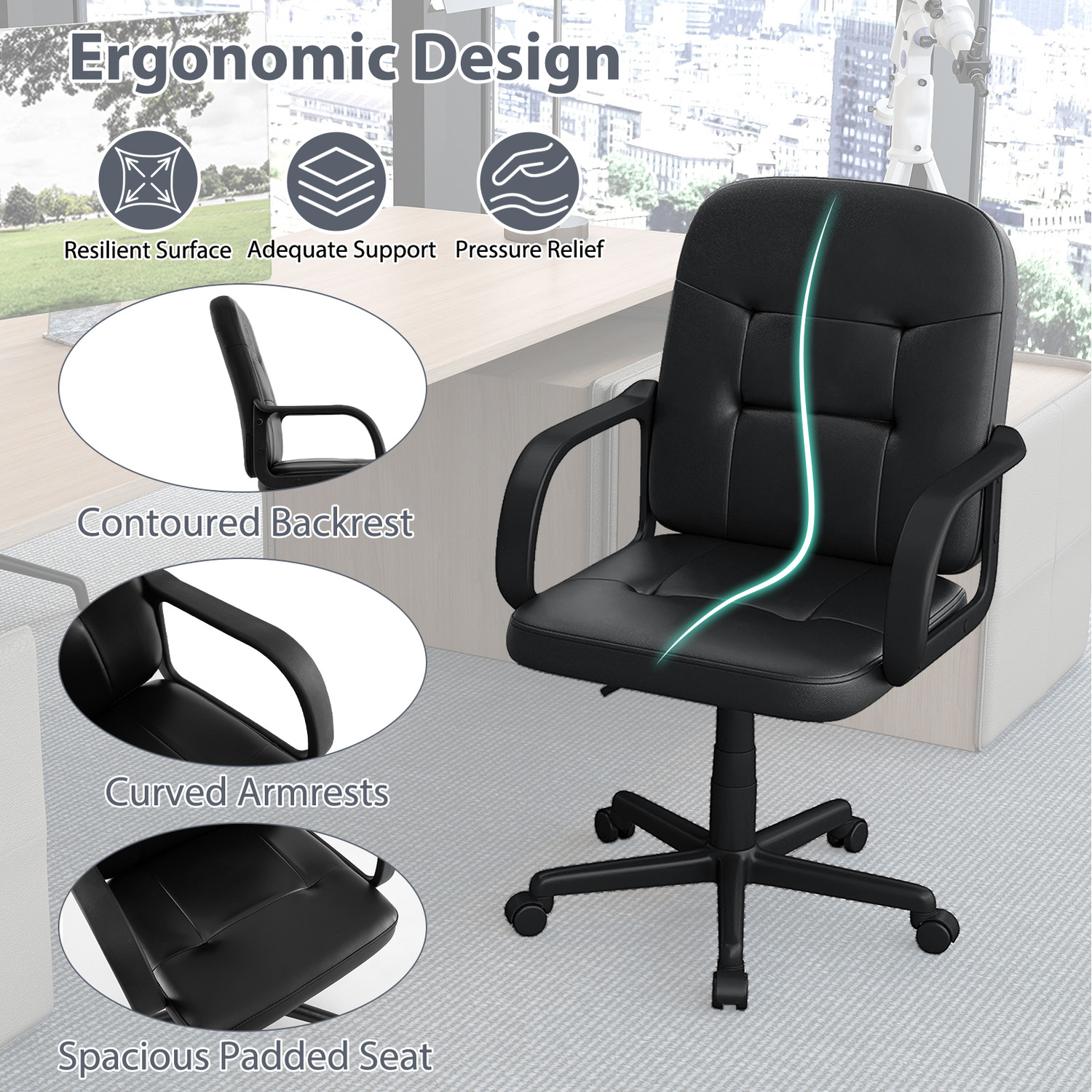 Pu Upholstered Swivel Chair - Black