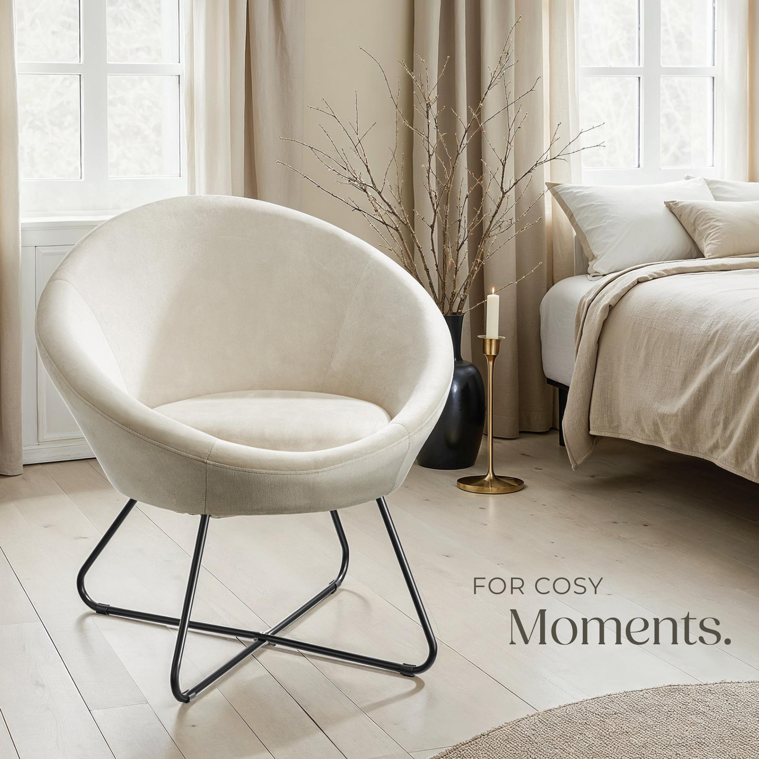 Accent Chair Centera Curved Backrest Steel Frame - Velvet Look Beige