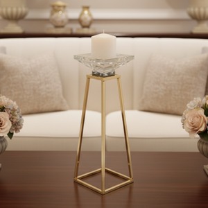Gold Metal Pillar Candle Holder Stand