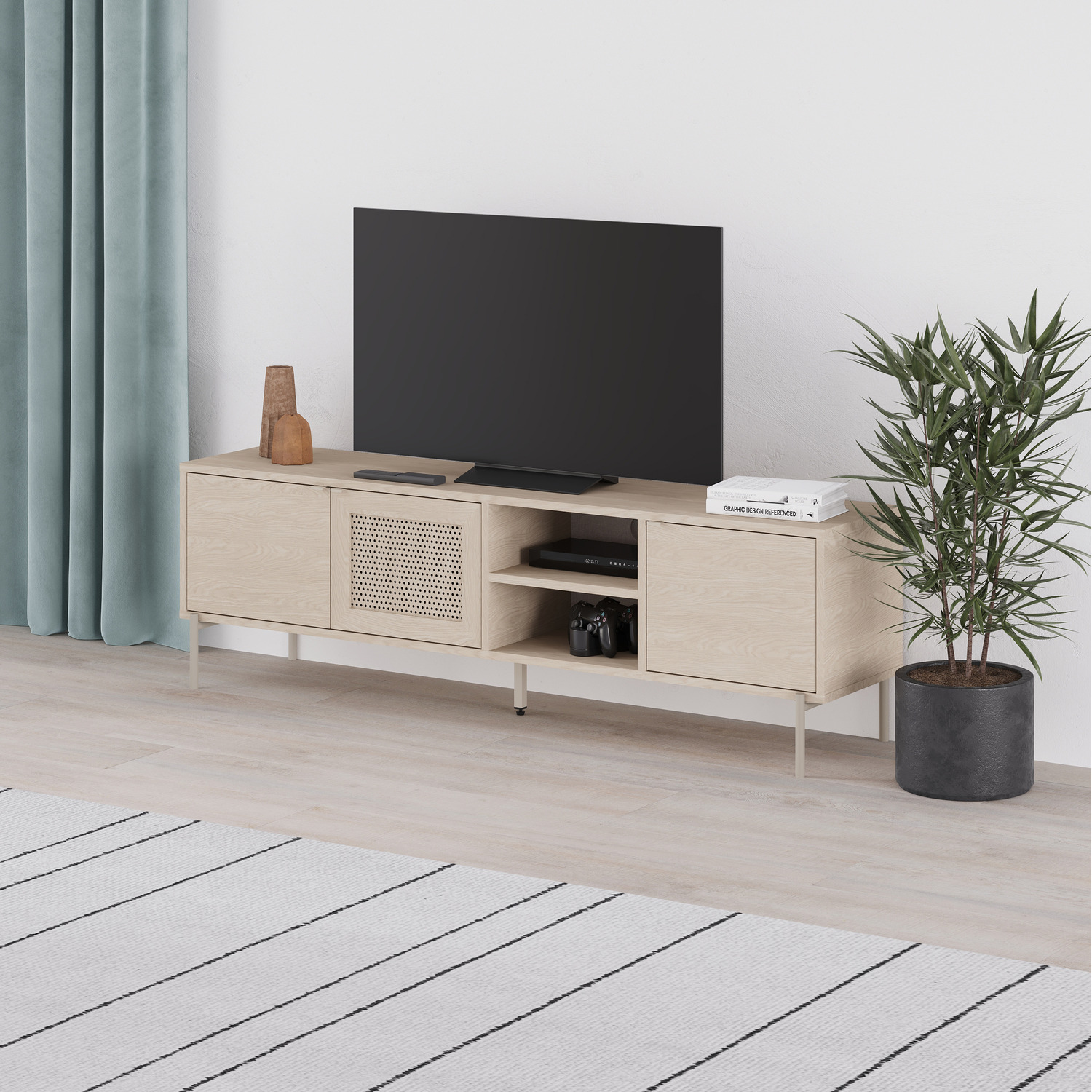 Decortie Inca Modern TV Stand with Laser-Cut Door, Sonoma Oak - Sonoma Oak / 164cm