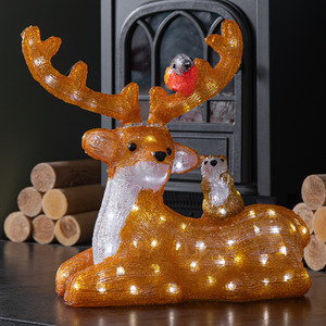 Acrylic Sitting Christmas Deer with Animals and 80 LEDs